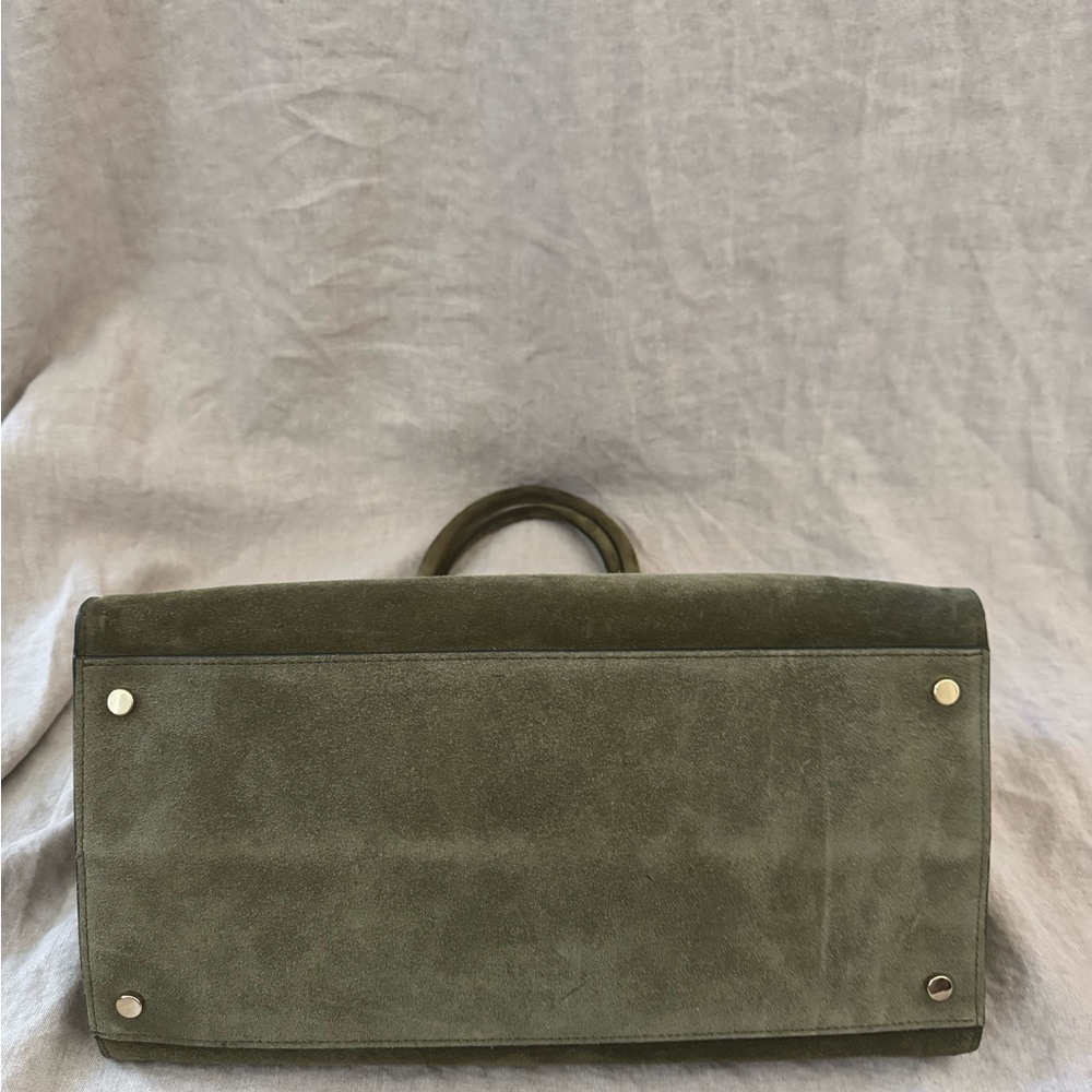 Italian Olive Green Suede Tote Bag | made in Italy - Picture 4 of 6